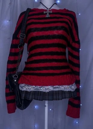 Black & Red Emo Striped Knit Sweater, brand: vintage by design, condition: Very good, size: 8 / M, $25.00, $26.95 includes Buyer Protection