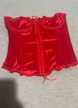 Y2K Red Satin Boned Corset Top S Lace-Up Stretchy, marca: Vintage Dressing, estado: Muito bom, tamanho: S / 36 / 8, €12.00, €13.30 inclui Proteção do Comprador