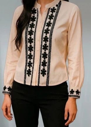 Chemise crème à détails noirs – taille S – Neuve, marque: Shein, état: Neuf sans étiquette, taille: S / 36 / 8, 6,00 €, 7,00 € Protection acheteurs incluse