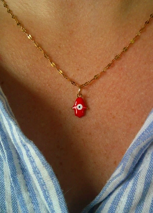 Petite main rouge Fatima Hamsa Khamsa 🌟 oeil de Nazar protecteur 🌟 collier acier inoxydable, brand: acier inoxydable, condition: Very good, €8.00, €9.10 includes Buyer Protection Pro