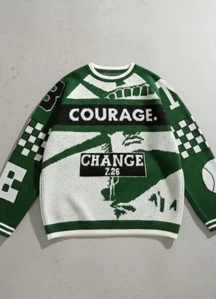 Pull vert motif Courage / Change, merk: Greenwave Studio, staat: Heel goed, maat: M, € 49,90, € 53,10 inclusief Kopersbescherming