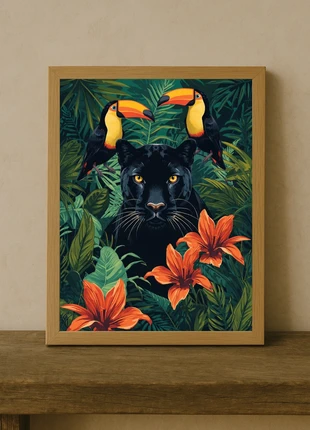 Affiche A4 - Thème jungle panthère noires fleurs paysage, brand: HandyPixel, condition: Very good, €7.00, €8.05 includes Buyer Protection Pro