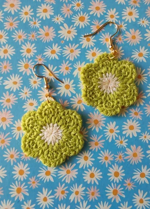 Boucle d'oreille original laine crochet fleur verte 60 70 seventies vintage rétro, marca: Vintage Dressing, estado: Muito bom, €3.50, €4.38 inclui Proteção do Comprador