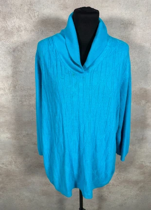 Pull Maille Torsadée Cable Knit Vintage Allison Daley turquoise col drapé taille XXL, brand: Vintage Dressing, condition: Very good, size: XXL / 44 / 16, €15.00, €16.45 includes Buyer Protection Pro
