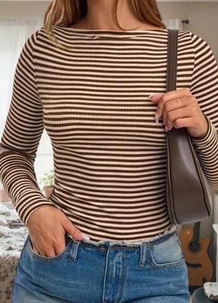 Haut rayé marron & beige – Taille M, brand: Belle d’Azur, condition: Very good, size: M / 38 / 10, €29.90, €32.10 includes Buyer Protection