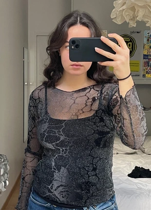 Top tulle transparent à paillettes vintage, marca: Vintage Dressing, estado: Muito bom, tamanho: M / 38 / 10, €8.00, €9.10 inclui Proteção do Comprador