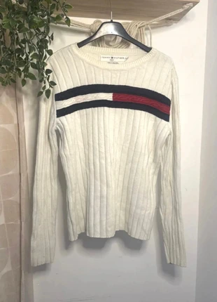 Pull femme Tommy Hilfiger blanc côtelé vintage taille L – Élégant & intemporel, merk: Tommy Hilfiger, staat: Heel goed, maat: L / 40 / 12, € 18,00, € 19,60 inclusief Kopersbescherming