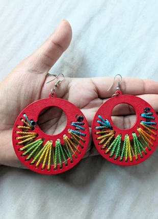 Large round red unique colourful statement earrings New, condition: New without tags, £3.50, £4.38 includes Buyer Protection