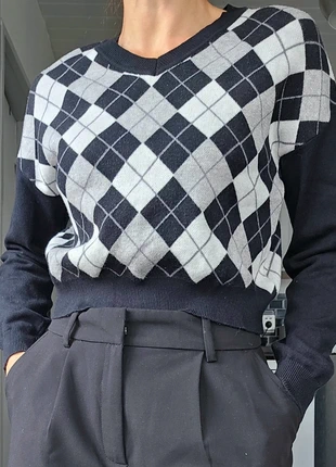 Pull col V femme losanges noir et gris, marke: Shein, zustand: Sehr gut, größe: S / 36 / 8, 5,00 €, 5,95 € inklusive Vinted-Käuferschutz