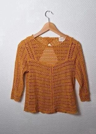 Blouse en dentelle Joss Sézane couleur Safran manches 3/4 taille S, merk: Sézane, staat: Heel goed, maat: S / 36 / 8, € 50,00, € 53,20 inclusief Kopersbescherming