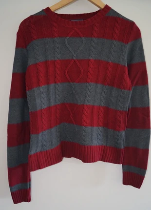 🤩 Pull Rayé Chaps - Rouge et Gris - Torsades (Taille M) 🤩, marque: CHAPS, état: Très bon état, taille: M / 38 / 10, 11,90 €, 13,20 € Protection acheteurs incluse