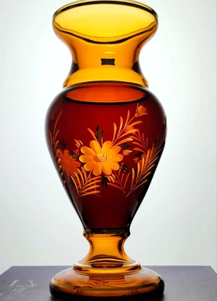 Vase Egermann – Ambre & Or – 43 cm – Artisanat Tchèque, merk: Egermann, staat: Heel goed, € 110,00, € 116,20 inclusief Kopersbescherming