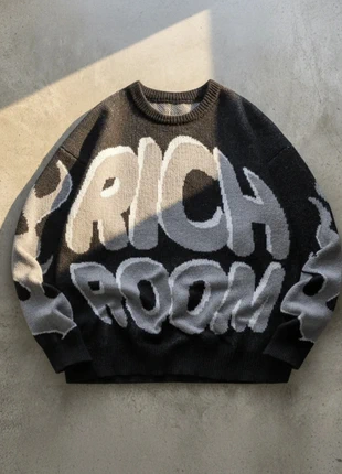 Pull noir oversize à motif gris, marque: Void Supply, état: Très bon état, taille: M, 52,90 €, 56,25 € Protection acheteurs incluse