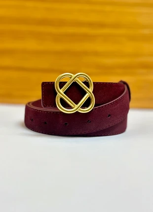 Burgundy Leather Belt with Gold Flower Knot Buckle – 100cm, condition: New with tags, size: 40 inches, £16.20, £17.71 includes Buyer Protection Pro