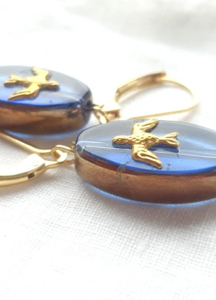 boucle oreille victorienne, dormeuse acier plaqué or 24 kc, perle de bohème, cabochon, oiseau,, brand: Vintage Love, condition: Very good, €12.50, €13.83 includes Buyer Protection