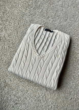 Pull Ralph Lauren Torsadé Col V Blanc Cassé, marke: Ralph Lauren, zustand: Sehr gut, größe: L / 40 / 12, 59,00 €, 62,65 € beinhaltet Vinted-Käuferschutz Pro