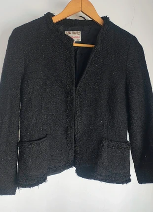 Chaqueta Tweed Negra con Hilos Brillantes Aigonto Talla Grande (ESP 46/POR 44), marca: Vintage Dressing, estado: Muito bom, tamanho: XXL / 44 / 16, €13.00, €14.35 inclui Proteção do Comprador
