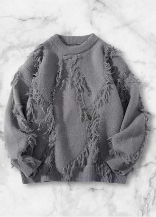 Pull gris effet usé à franges texturées, taille M, style streetwear Y2K déstructuré vintage, marke: y2k, zustand: Sehr gut, größe: M, 45,00 €, 47,95 € beinhaltet Vinted-Käuferschutz Pro