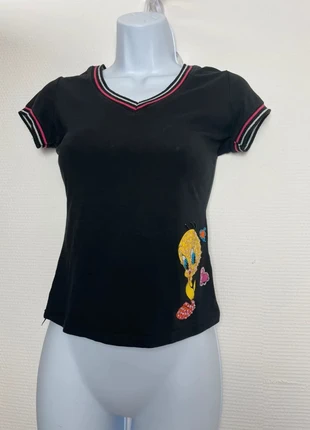 Baby tee col V motif tweety titi vintag y2k XS/S, brand: Vintage Dressing, condition: Very good, size: XS / 34 / 6, €5.00, €5.95 includes Buyer Protection Pro
