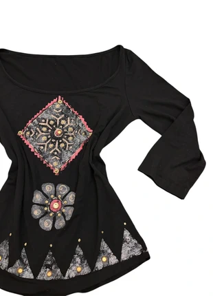 Y2K Boho-Chic Black Sequin Embellished Mandala Tunic Top S/M, marque: Vintage Dressing, état: Très bon état, taille: S / 36 / 8, 8,00 €, 9,10 € Protection acheteurs incluse