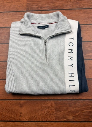 Pull half zip 1/4 zip Tommy Hilfiger gris col camionneur logo brodé - Taille XS, brand: Tommy Hilfiger, condition: Good, size: XS / 34 / 6, €15.00, €16.45 includes Buyer Protection