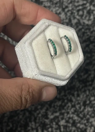 Silver & green colour stone huggie earrings small dainty ear jewelry, condition: New with tags, £2.80, £3.64 includes Buyer Protection