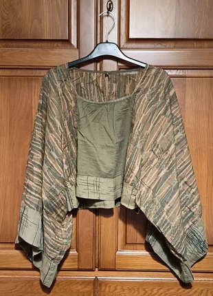 Camicia/Blusa Cropped Made in Italy in Cotone & Seta, Effetto Tela/Mimetico, marca: Made In Italy, estado: Novo sem etiquetas, tamanho: Tamanho único, €7.00, €8.05 inclui Proteção do Comprador