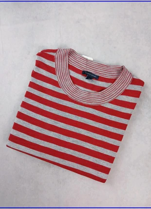 Pull rayé Tommy Hilfiger - Rouge et gris - Taille S - Logo brodé - Manches retroussables, merk: Tommy Hilfiger, staat: Heel goed, maat: S / 36 / 8, € 18,00, € 19,60 inclusief Kopersbescherming Pro