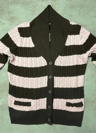 Cardigans rayé Tommy Hilfiger col châle marron & rose – Femme XL, brand: Tommy Hilfiger, condizioni: Ottime, taglia: XL / IT 46 / EU 42, €21.38, €23.15 include la Protezione acquisti