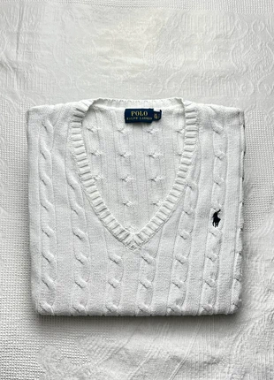 Pull torsadé col V Ralph Lauren blanc logo brodé noir excellent état taille XL, marke: Ralph Lauren, zustand: Sehr gut, größe: XL / 42 / 14, 45,00 €, 47,95 € inklusive Vinted-Käuferschutz