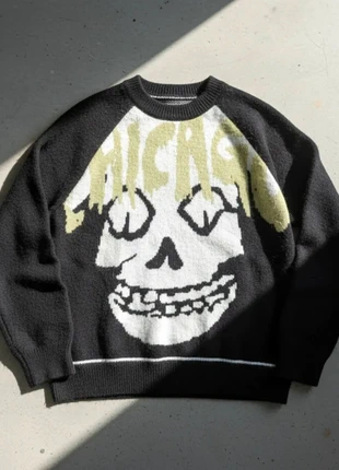 Pull noir chicago à motif tête de mort, style street graphique, zustand: Sehr gut, größe: M, 56,99 €, 60,54 € inklusive Vinted-Käuferschutz