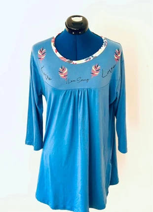Robe de nuit bleu ciel à manches 3/4 avec inscription Love Spring  – Flora Mode – Taille XXL, marque: flora mode, état: Très bon état, taille: XXL / 44 / 16, 8,00 €, 9,10 € Protection acheteurs (Pro) incluse