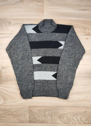 Pull chaud d'hiver, vintage Y2K, col rond ras de cou, gris chiné noir blanc, taille M homme, condition: Very good, size: M, €11.00, €12.25 includes Buyer Protection Pro