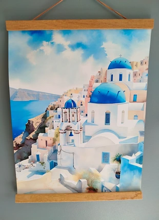 Affiche colorée Santorin Grèce Santorini greece paysage mer bleu, staat: Heel goed, € 8,00, € 9,10 inclusief Kopersbescherming Pro