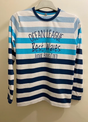 T-shirt manches longues blanc à rayures bleu marine turquoise marinière enfant garçon taille 12 ans, état: Très bon état, taille: 12 ans / 152 cm, 4,00 €, 4,90 € Protection acheteurs incluse