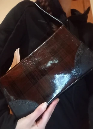 Borsa vintage Nannini in vera pelle – marrone/nero – modello rigido a spalla, marca: Nannini, estado: Bom, €33.00, €35.35 inclui Proteção do Comprador