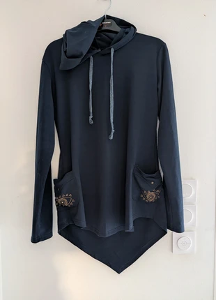 Sweat Tunique à Capuche Asymétrique Bleu Nuit - Lune Étoiles & Oeil - Style Gothique/Bohème, marca: pas de marque, estado: Muito bom, tamanho: M / 38 / 10, €7.00, €8.05 inclui Proteção do Comprador