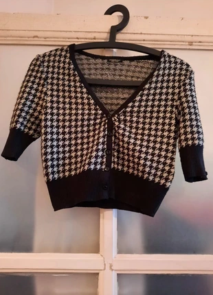 Cardigan corto con motivo pied de poule bianco e nero, manica a 3/4, marque: motivi, état: Très bon état, taille: S / 36 / 8, 5,00 €, 5,95 € Protection acheteurs incluse