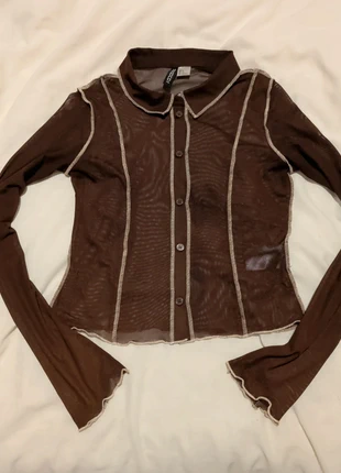 Y2K mesh brown button fitted shirt size 8, brand: Divided, condition: Very good, size: S / UK 8-10, £10.00, £11.20 includes Buyer Protection