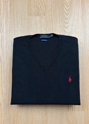 Pull col V Ralph Lauren noir logo brodé rouge très bon état 100% coton - Taille XL - Pul06, merk: Ralph Lauren, staat: Heel goed, maat: XL, € 24,00, € 25,90 inclusief Kopersbescherming
