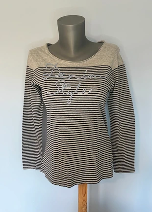 Haut à manches longues rayé gris et bleu – Broderie "Denim Style" Taille L, marke: Blue Seven, zustand: Sehr gut, größe: L / 40 / 12, 5,50 €, 6,48 € beinhaltet Vinted-Käuferschutz Pro