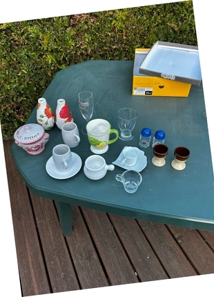 Lot vaisselle déco vintage / mugs, verres, vases, tasses, salière poivrière, marque: Vaisselle, état: Très bon état, 8,00 €, 9,10 € Protection acheteurs incluse