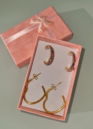 Set 2 paia di orecchini gold in acciaio Nuovi, marque: Gioielli, état: Neuf avec étiquette, 3,00 €, 3,85 € Protection acheteurs incluse