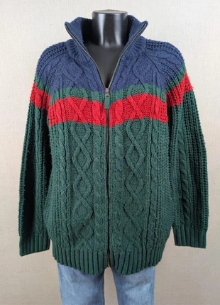 Cardigan en laine torsadé full zippé Vintage 90's rétro Homme Taille L | P024, marque: Vintage Dressing, état: Très bon état, taille: L, 14,90 €, 16,35 € Protection acheteurs incluse