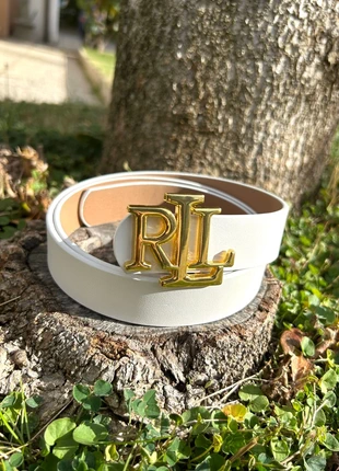 Cintura Ralph Lauren RLL bianca in similpelle – Fibbia oro logo RLL, elegante e di tendenza, unisex, marque: Ralph Lauren, état: Très bon état, taille: 105 cm, 16,50 €, 18,03 € Protection acheteurs incluse