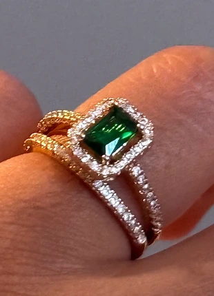 💚 Duo bagues plaquées or – Pierre verte & éclat doré, merk: Argent, staat: Nieuw met prijskaartje, maat: Aanpasbaar, € 10,00, € 11,20 inclusief Kopersbescherming