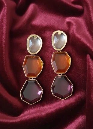 Bold Geometric Gem Drop Earrings | Multicolour Statement Jewellery | Party Glam Gift for Her, brand: Oliver Bonas, condition: Very good, £7.98, £9.08 includes Buyer Protection Pro