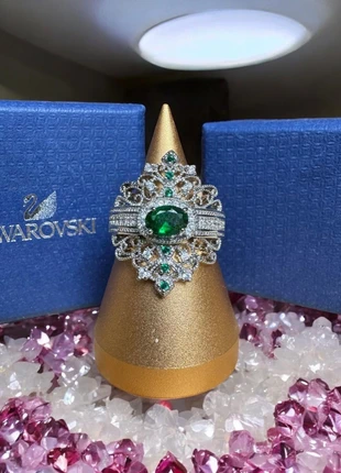 Bague Inspiration Style Swarovski Zircon Eclat Argenté Emeraude Luxe Vintage Oldmoney Glamour, marque: Swarovski, état: Très bon état, taille: 18,1 mm, 22,00 €, 23,80 € Protection acheteurs incluse