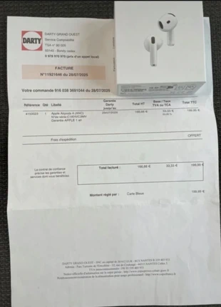 AirPods 4, marque: Apple, modèle: AirPods 4th gen., état: Très bon état, 50,25 €, 53,46 € Protection acheteurs incluse