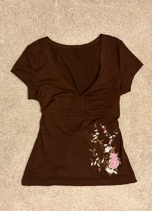 Embroidered Brown 2000s Style Top, condition: New without tags, size: M / UK 12-14, £22.50, £24.33 includes Buyer Protection